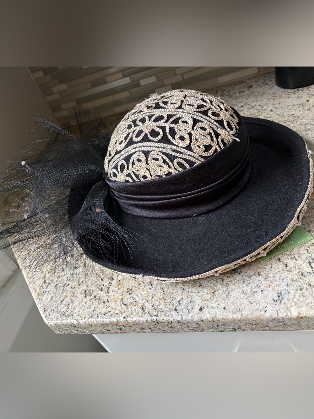 Vtg Whittall & Shon NYC  Wool Felt Derby Hat tulle beaded Old Stock Millinery